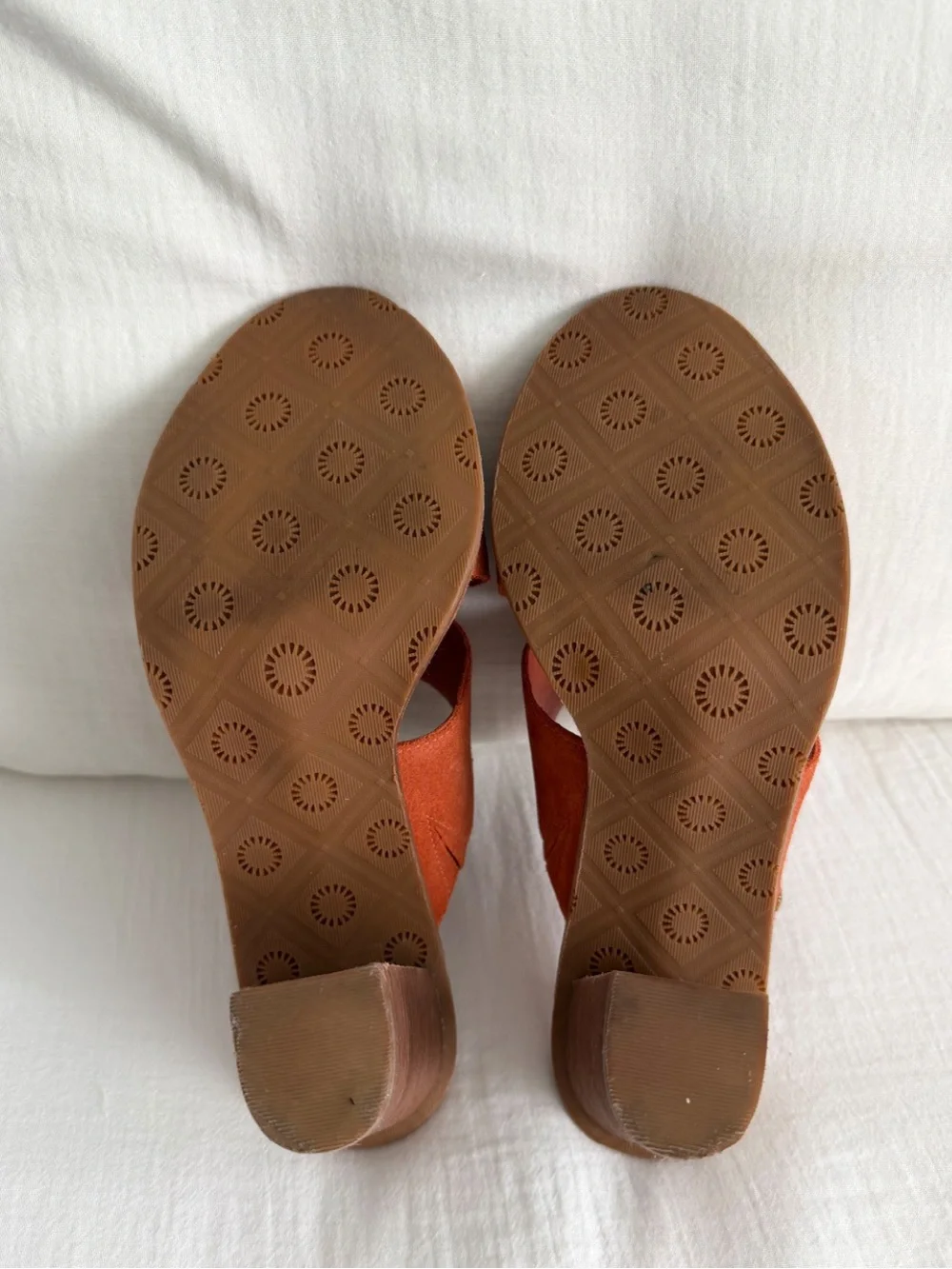 Orange Celia Suede Mule Block Heel Sandals